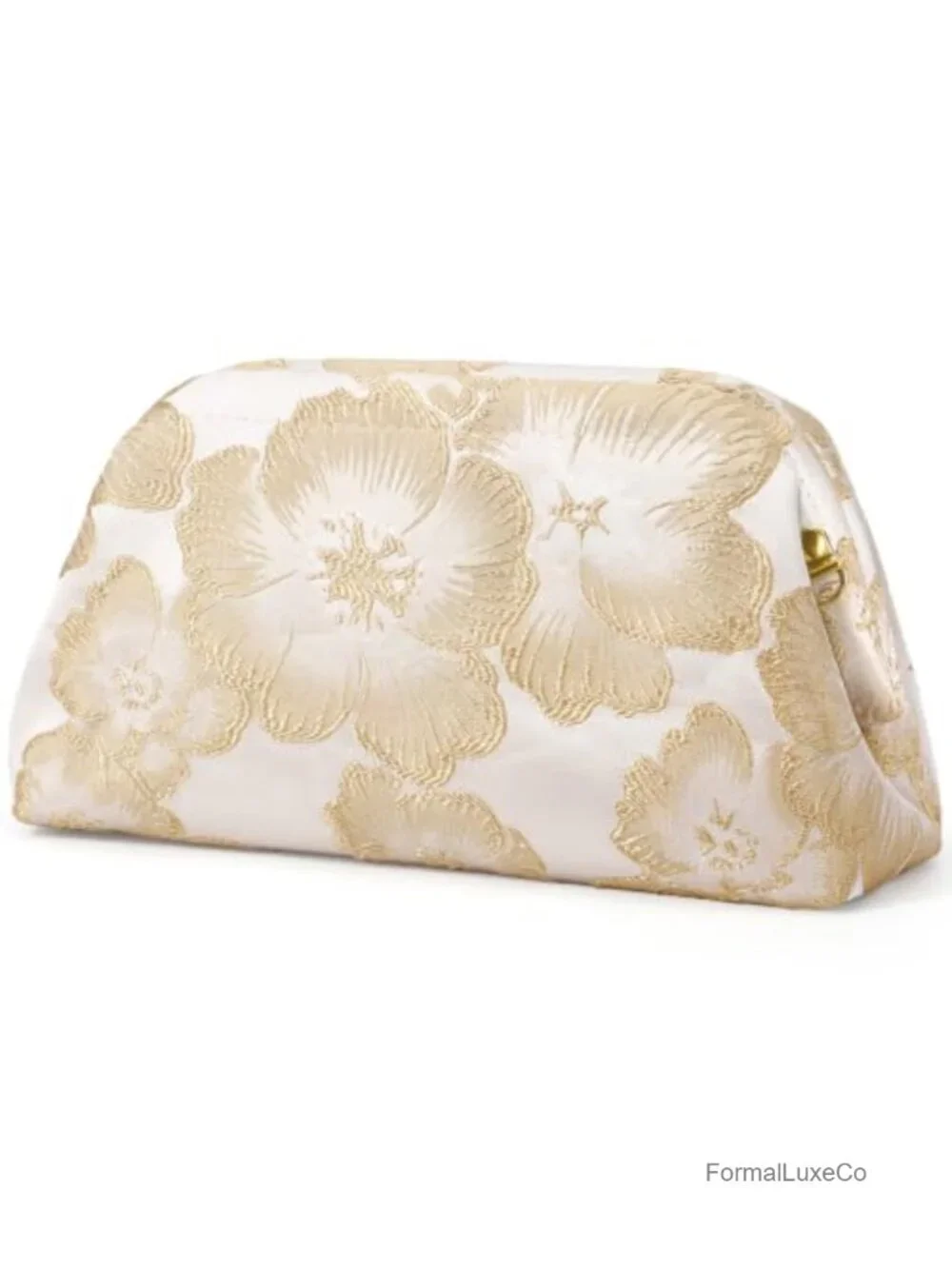 Floral Embroidered Kiss Lock Clutch Handbag with Detachable Chain